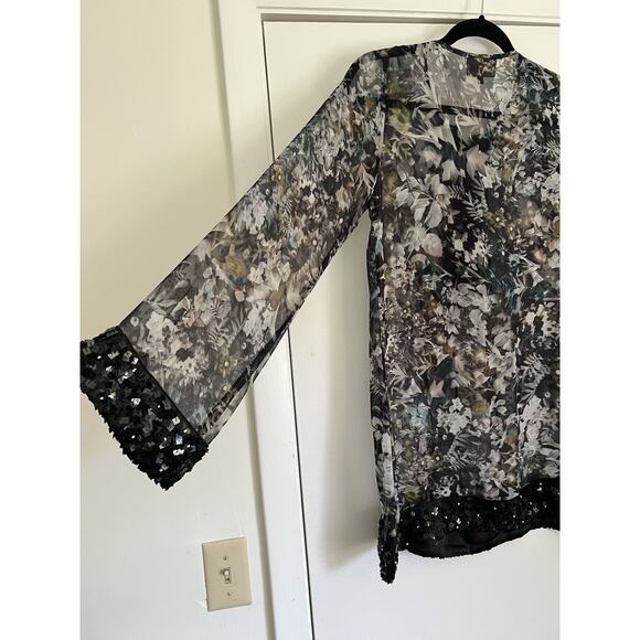 Taj By Sabrina Crippa Women’s Beaded Silk Floral Tunic Top Coverup lace up small - Picture 5 of 8